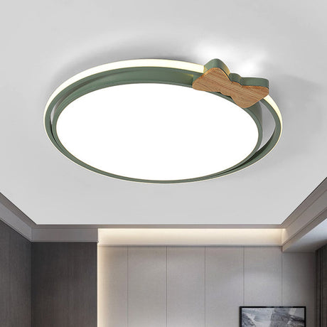 Modern Round Flush Mount Led Ceiling Light With Stylish Bow Decor In Acrylic Grey/White/Green