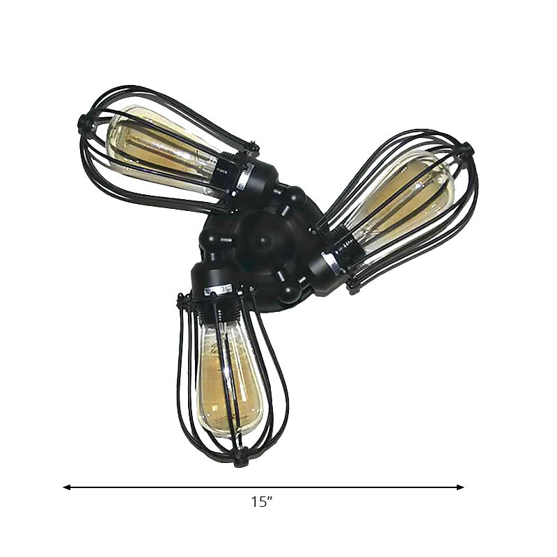 Rustic Wire Frame Ceiling Light - Vintage Bulb Shape With 3/5 Metal Lights In Black For Farmhouse