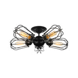 Rustic Wire Frame Ceiling Light - Vintage Bulb Shape With 3/5 Metal Lights In Black For Farmhouse