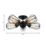Rustic Wire Frame Ceiling Light - Vintage Bulb Shape With 3/5 Metal Lights In Black For Farmhouse