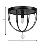 Retro Black Metallic Flush Mount Ceiling Light With Wire Cage And Clear Crystal Ball - 1/4/5 Heads