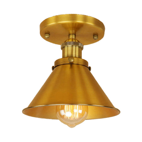Vintage Metallic Conical Semi-Flush Light In Brass/Copper - Perfect For Hallways