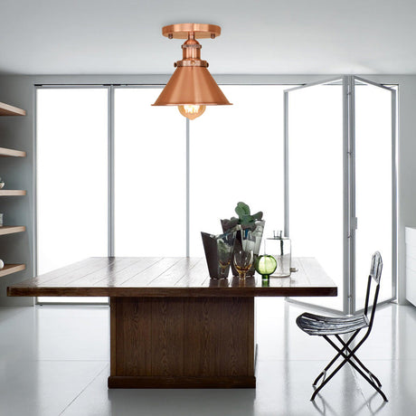 Vintage Metallic Conical Semi-Flush Light In Brass/Copper - Perfect For Hallways Copper