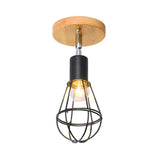 Industrial Loft Ceiling Fixture With Wire Cage And Rotatable Bulb - Black Metallic Semi-Flush Mount