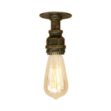 Semi Flush Industrial Rustic Ceiling Lamp - Open Bulb Iron Head In Bronze/Antique Brass For