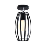 Industrial Black Cage Pendant Light For Corridor Ceiling - Semi Flush Globe/Oval Shape With Iron