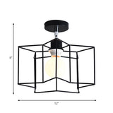 Retro Vintage Metal Cylinder/Drum Cage Semi-Flush Ceiling Light - Black Semi Flush Fixture With