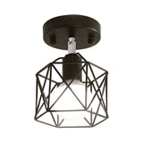 Industrial Loft Black Iron Hexagon Semi Flush Ceiling Light With Wire Guard For Kitchen