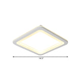 Simple Metal Led White Ceiling Light Fixture In Square Flush Design 10’/14.5’/19’ Wide With