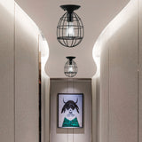 Industrial Stylish Black Iron Ceiling Lamp - Oval/Bell Cage Design 1 Head Semi Flush Pendant Light