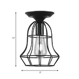Industrial Stylish Black Iron Ceiling Lamp - Oval/Bell Cage Design 1 Head Semi Flush Pendant Light