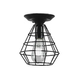 Industrial Stylish Black Iron Ceiling Lamp - Oval/Bell Cage Design 1 Head Semi Flush Pendant Light
