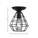 Industrial Stylish Black Iron Ceiling Lamp - Oval/Bell Cage Design 1 Head Semi Flush Pendant Light