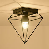 Stylish 1-Light Diamond Cage Flush Mount Ceiling Light - Black/White Metallic Lamp For Study Room