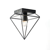 Stylish 1-Light Diamond Cage Flush Mount Ceiling Light - Black/White Metallic Lamp For Study Room
