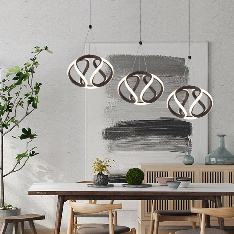 Modern Waving Brown Pendant Light: Acrylic Island Ceiling Lamp With Adjustable Cords 3 /
