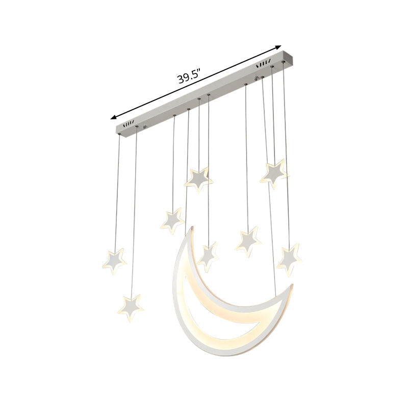Modern Acrylic Led Ceiling Light - Moon And Stars Design 5/9 Lights Dining Room Pendant Warm/White