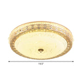 Opaline Glass Drum Flush Mount With Gold Led And Elegant Floral Pattern