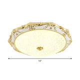 Led Round Ceiling Flush - Traditional White And Gold Mount Lighting With Milky Glass Print