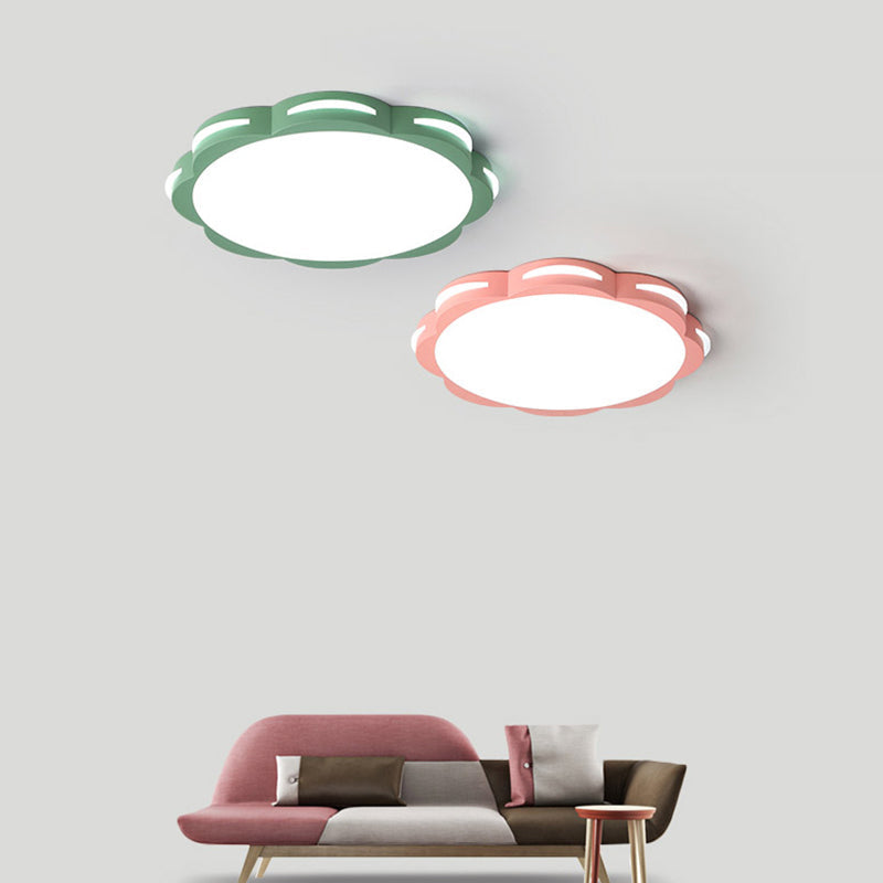 Flush Mount Macaron Led Ceiling Light With Acrylic Floral Shade - Ideal For Girls Bedroom