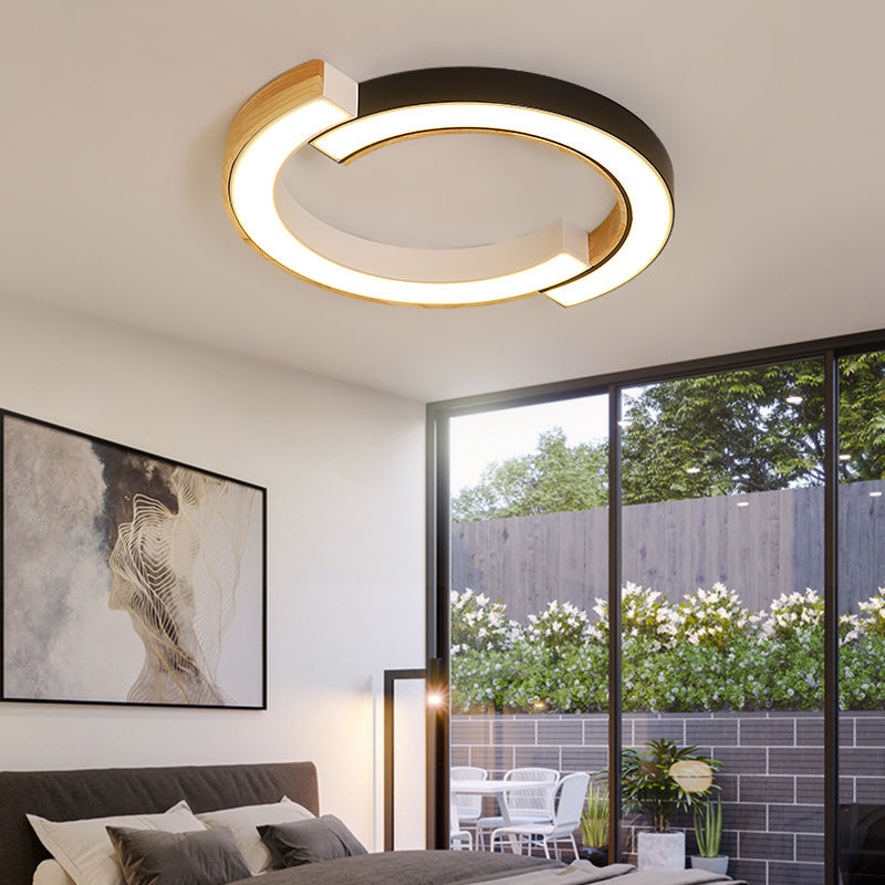 Contemporary Bedroom Ceiling Lamp - 2-Arch Bridge Design Acrylic Led Light 15/19 Width Black/White