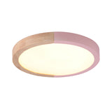 Modern Drum Flush Mount Light With Wood And Acrylic Shade For Kids Bedroom