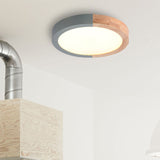 Modern Drum Flush Mount Light With Wood And Acrylic Shade For Kids Bedroom Green / 12 White
