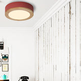 Kids Drum Ceiling Light With Wood And Acrylic Shade - Ideal Bedroom Flush Mount Fixture