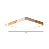 Kids Bedroom Ceiling Light - Nordic Green Square Flush Mount With Wood And Acrylic Shade