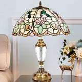 Rose Pattern Tiffany Stained Glass Nightstand Lamp In White - Domed Table Light With 1 Head