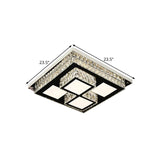 Simplicity Led Flush Mount Nickel Ceiling Light With Crystal Block Shade