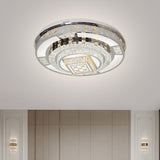 Modern Chrome Led Round Flush Mount Crystal Ceiling Light In Warm/White 19.5/31.5 Wide