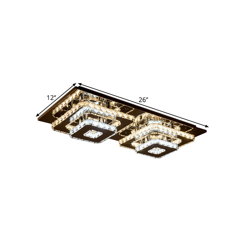 Contemporary 2-Tier Crystal Ceiling Fixture - 12/26.5 Wide Stainless-Steel Led Flush Mount Lighting