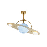 Modern Saturn Semi Flush Ceiling Light With White Glass Shade And 2 Bulbs - Available In Beige Blue
