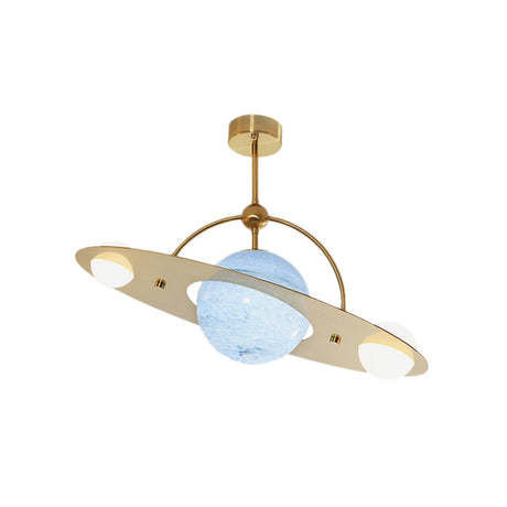 Modern Saturn Semi Flush Ceiling Light With White Glass Shade And 2 Bulbs - Available In Beige Blue