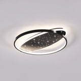Modern Led Flush Ceiling Light In Black With Metallic Oval And Circular Design
