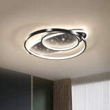 Modern Led Flush Ceiling Light In Black With Metallic Oval And Circular Design / B
