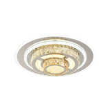 Contemporary Stainless-Steel Led Flush Mount Ceiling Lamp With Faceted Crystal Perfect For Living