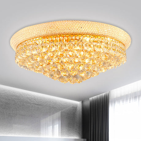 Contemporary Crystal Orb Cone Flush Mount Ceiling Light - Gold Finish 6/9 Heads 16/23.5 Wide Ideal