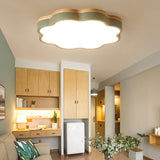 Kids Bedroom Wood Led Flush Mount Ceiling Light With Floral Shade Green / 16’ White
