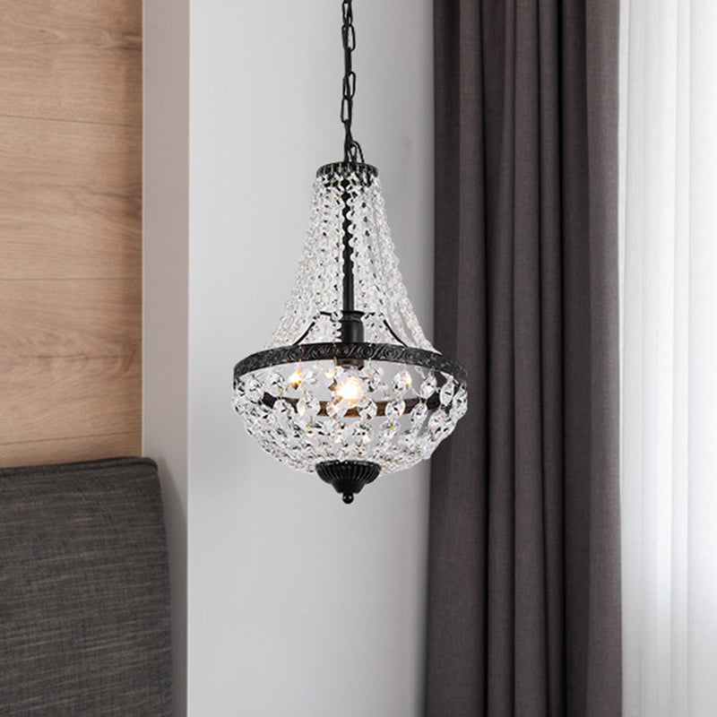 Modern Simplicity: 1-Bulb Black Basket Pendant Lamp With Crystal Shade