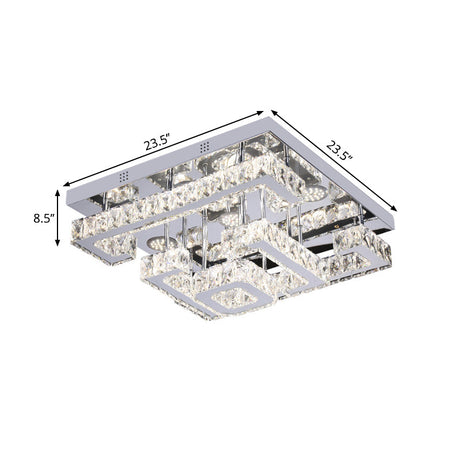 Led Guest Room Ceiling Lamp - Minimalist Chrome Semi Flush With Tiered Square Crystal Shade