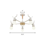Kids Bedroom Semi Flush Ceiling Light With Modern Antler Decoration