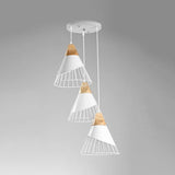 Modern 3-Light Metal Pendant With Cone Cage Shade Black/White Suspension Lamp White