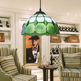 Tiffany-Style Stained Glass Beaded Drop Lamp - Pink/Green Pendant Lighting Fixture For Hall Green