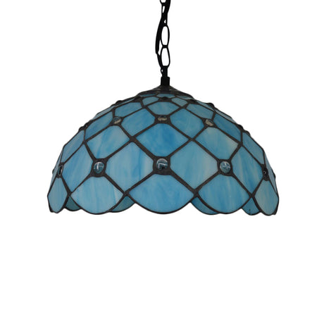 Mediterranean Blue Glass Jewel Hanging Light Fixture - 1-Light Suspension Pendant For Kitchen Island