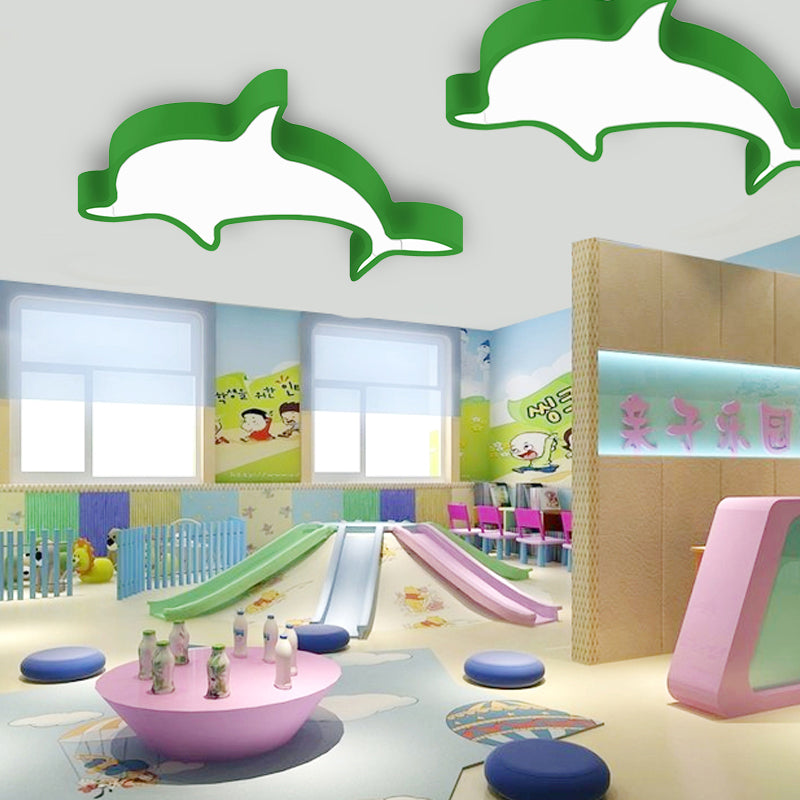 Dolphin Acrylic Ceiling Lamp: Modern Lovely Flush Mount Light For Kindergarten Green / 19.5’ Warm