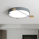 Wide Drum Metallic Flushmount Led Ceiling Light For Bedroom - Simple Black/Grey/White Design