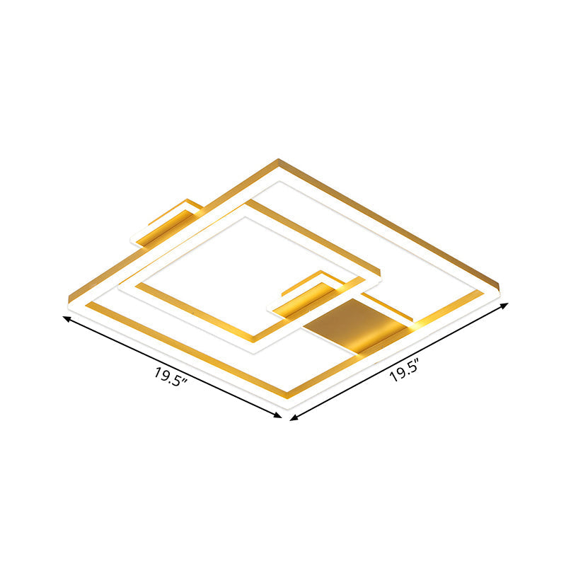 16/19.5 Led Flush Ceiling Light In Simple Gold With Square Metal Shade - White/Warm