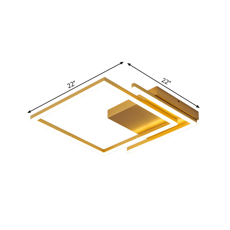 Modern Metallic Square Flush Mount - Led Gold Ceiling Fixture For Bedroom 18’/22’ Wide